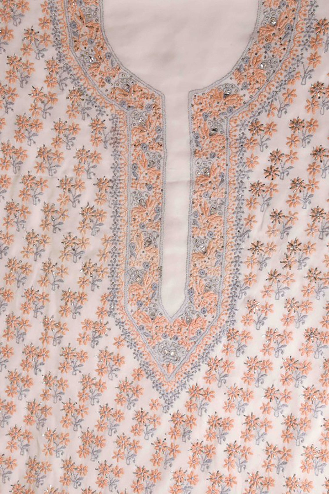Ada Hand Embroidered Off White Pure Georgette Lucknowi Chikankari Unstitched Kurta Dupatta Set With Muqaish Work A164543