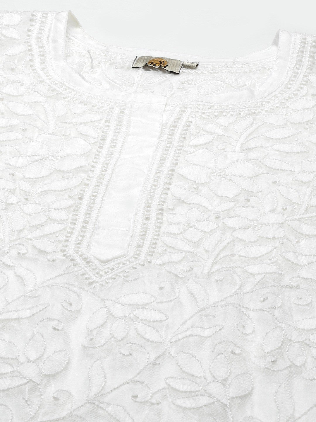 Ada Hand Embroidered White Organza Lucknowi Chikankari Straight Kurta With Slip A411302
