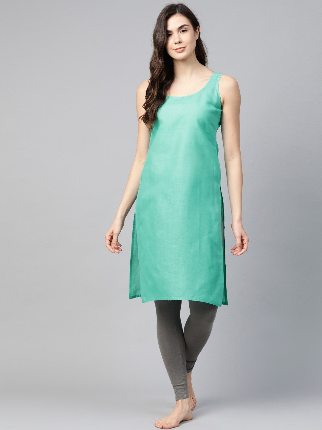 Ada White And Turquoise Blue Cotton Long Slips Combo of 2  A111139.