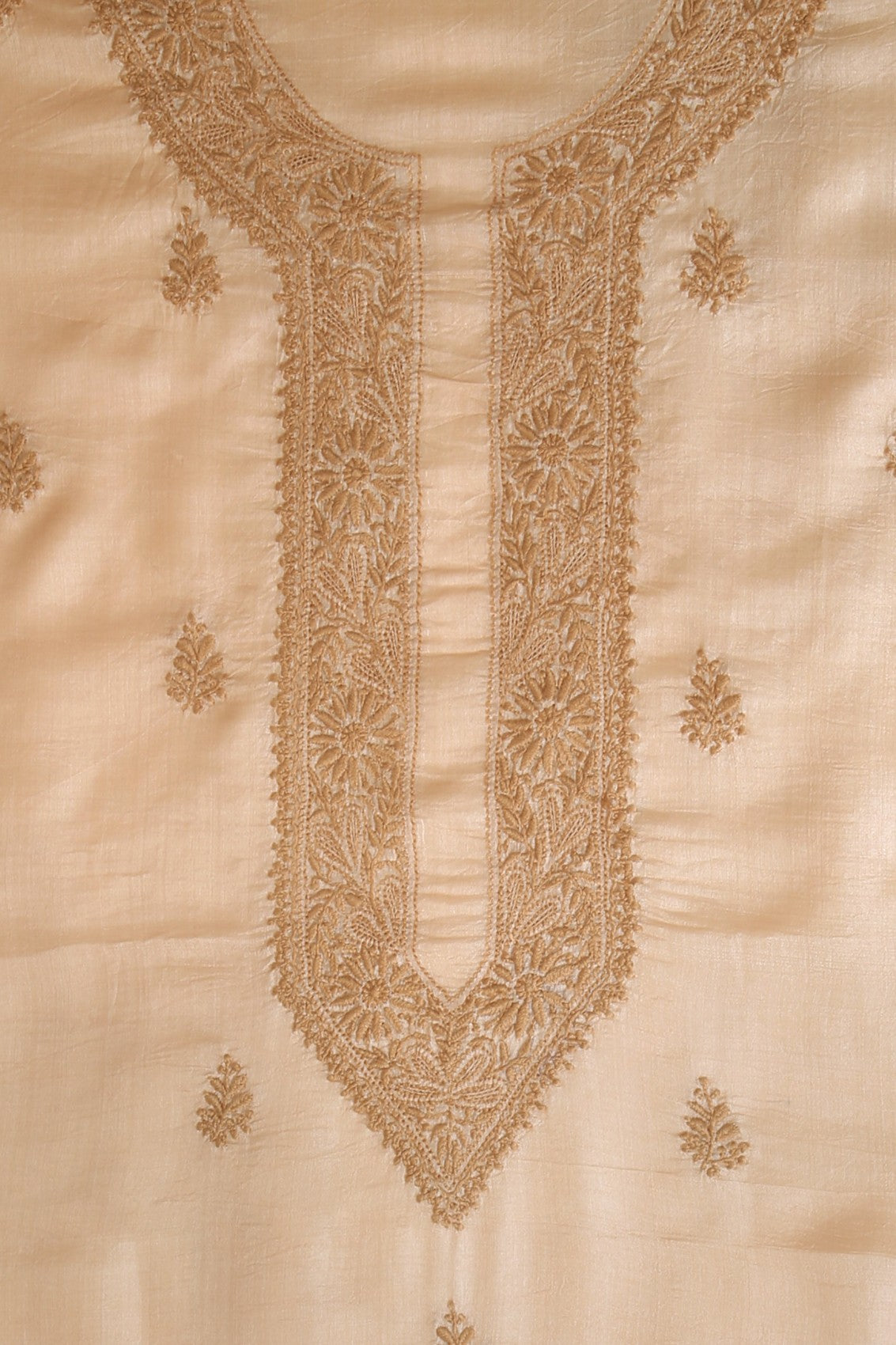 Ada Hand Embroidered Natural Fawn Silk Lucknowi Chikankari Men's Kurta Piece 01A328160