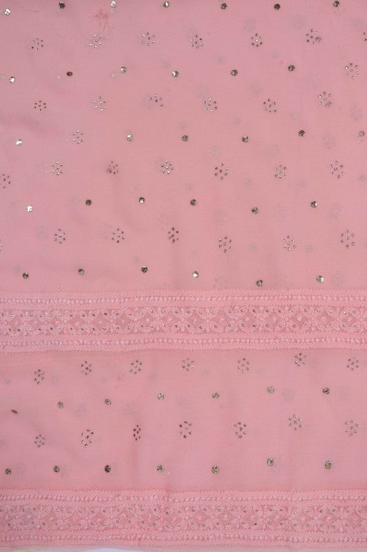 Ada Hand Embroidered Pink Georgette Lucknowi Chikan Unstitched Kurta Piece With Muqaish Work A359567