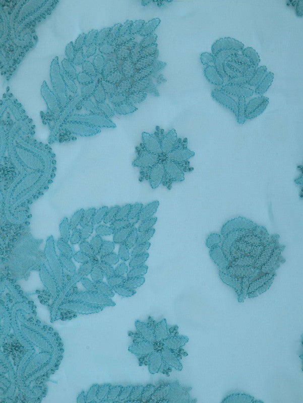 Ada Hand Embroidered Arctic Blue Georgette Lucknowi Chikan Unstitched Suit Piece A211229