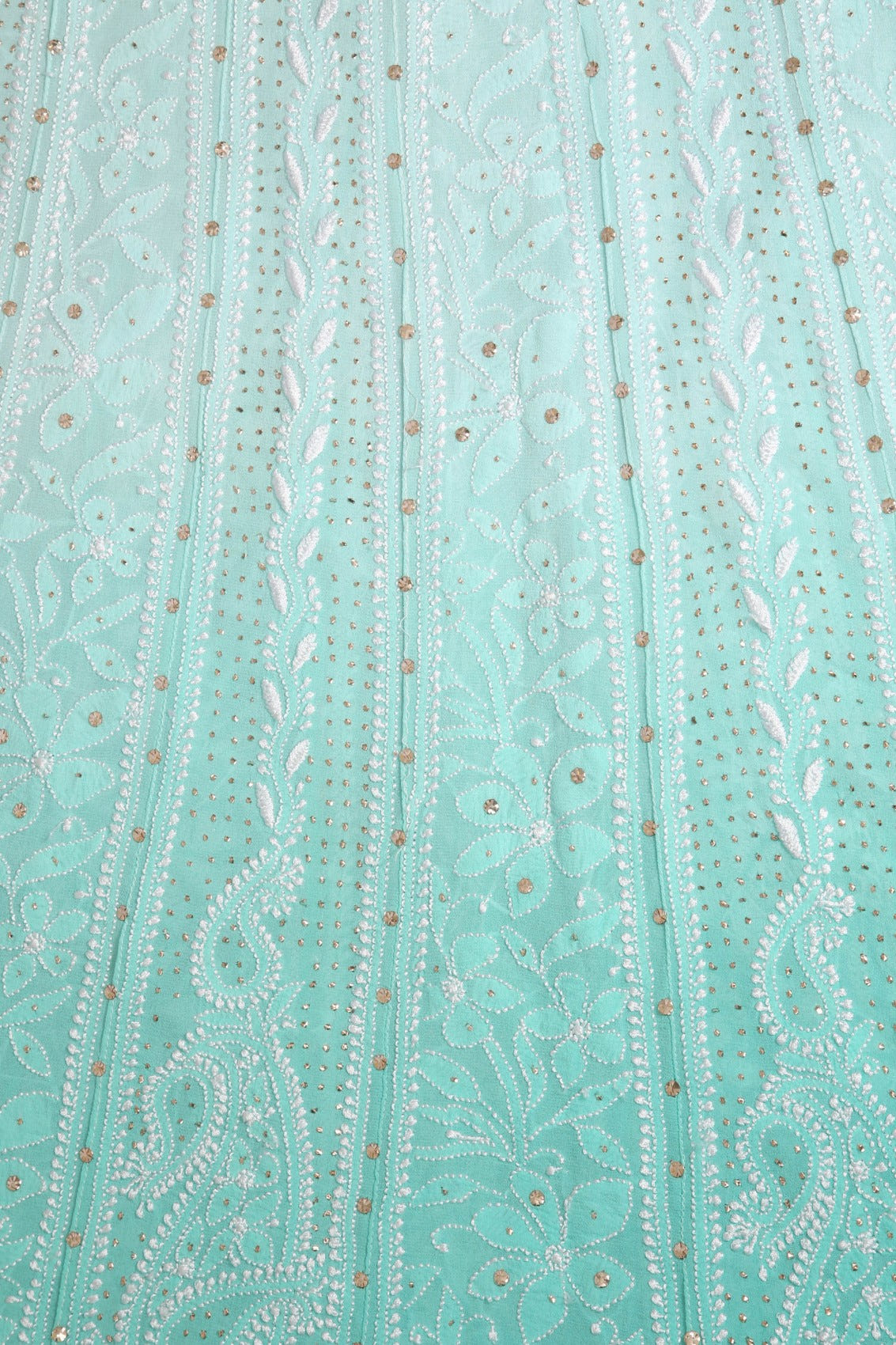 Ada Hand Embroidered Dual Shade Of Sea Green Pure Georgette Lucknowi Chikankari Semi-Stitched Anarkali Kurta Dupatta Set With Muqaish Work 01A313773