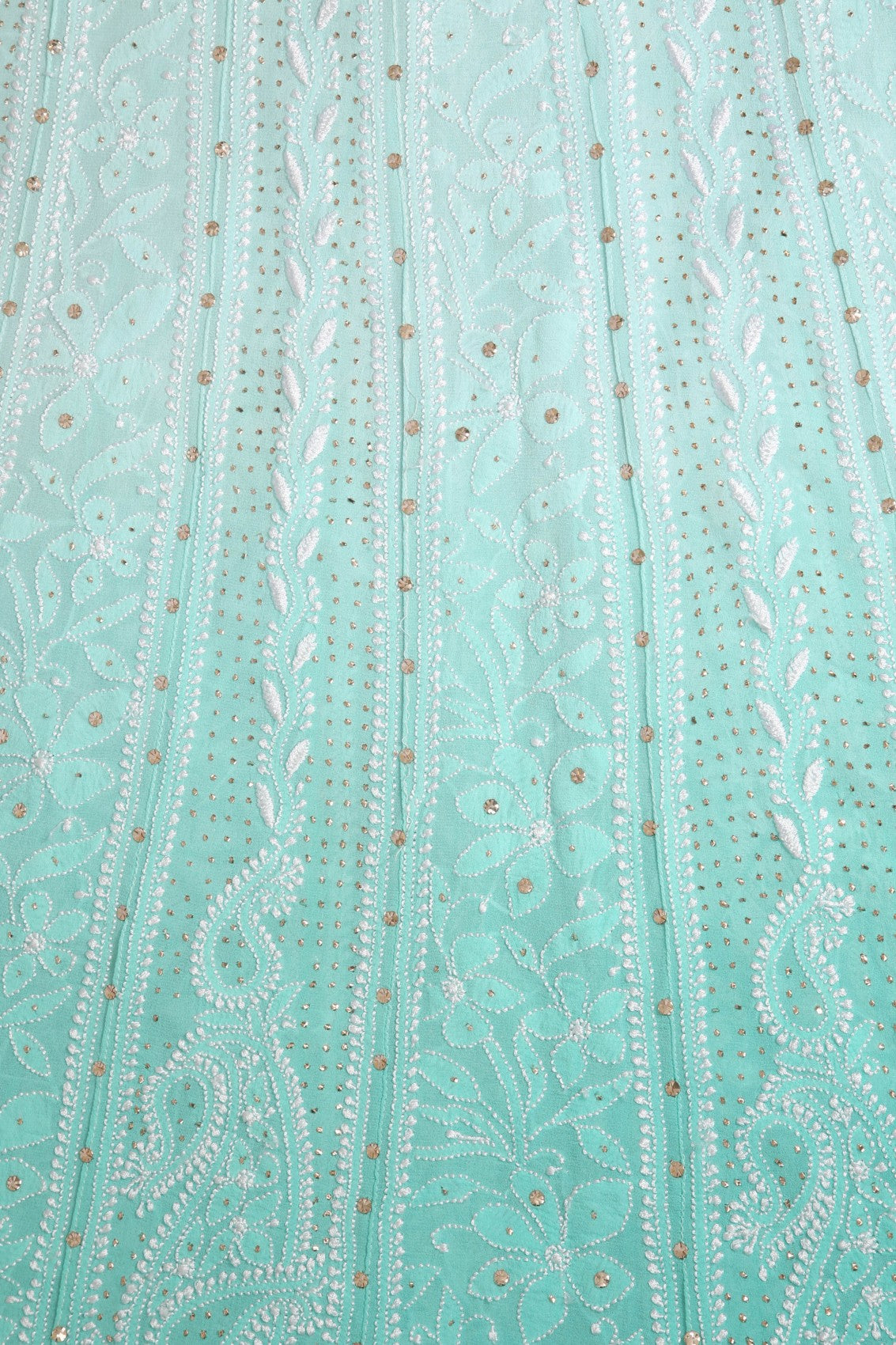 Ada Hand Embroidered Dual Shade Of Sea Green Pure Georgette Lucknowi Chikankari Semi-Stitched Anarkali Kurta Dupatta Set With Muqaish Work 01A313773