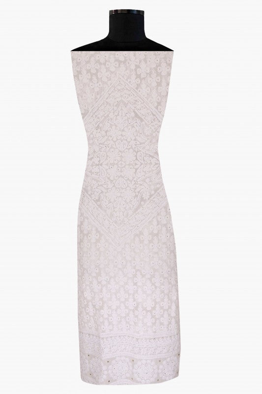 Ada Hand Embroidered White Pure Georgette Lucknowi Chikan Unstitched Kurta Piece With Muqaish Work A526844