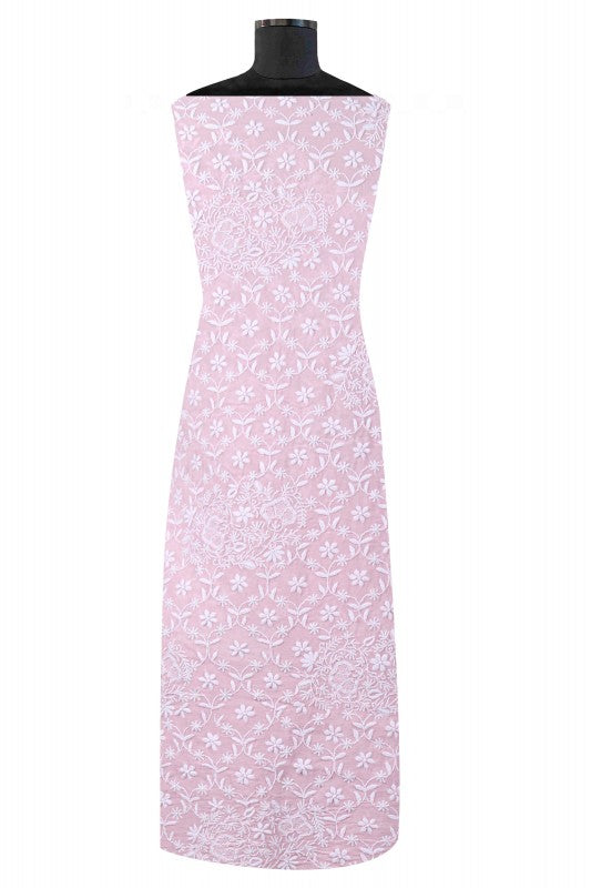 Ada Hand Embroidered Baby Pink Pure Georgette Lucknowi Chikan Unstitched Kurta Piece A21481
