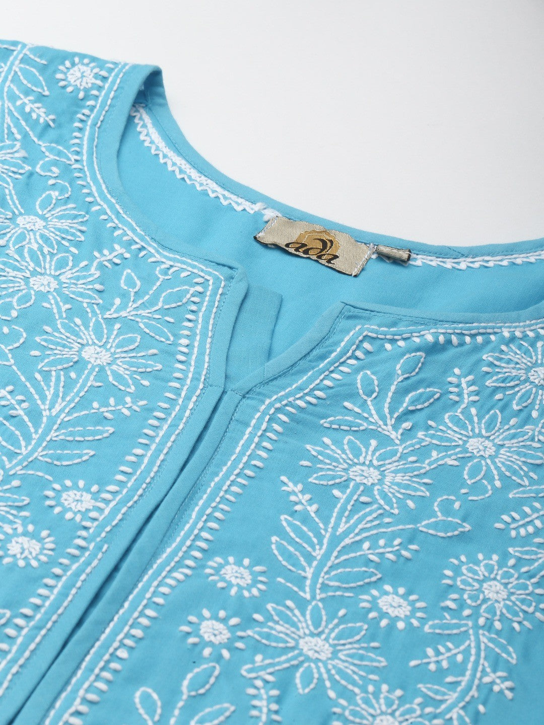 Ada Hand Embroidered Blue Cotton Lucknow Chikankari Straight Kurta A125566