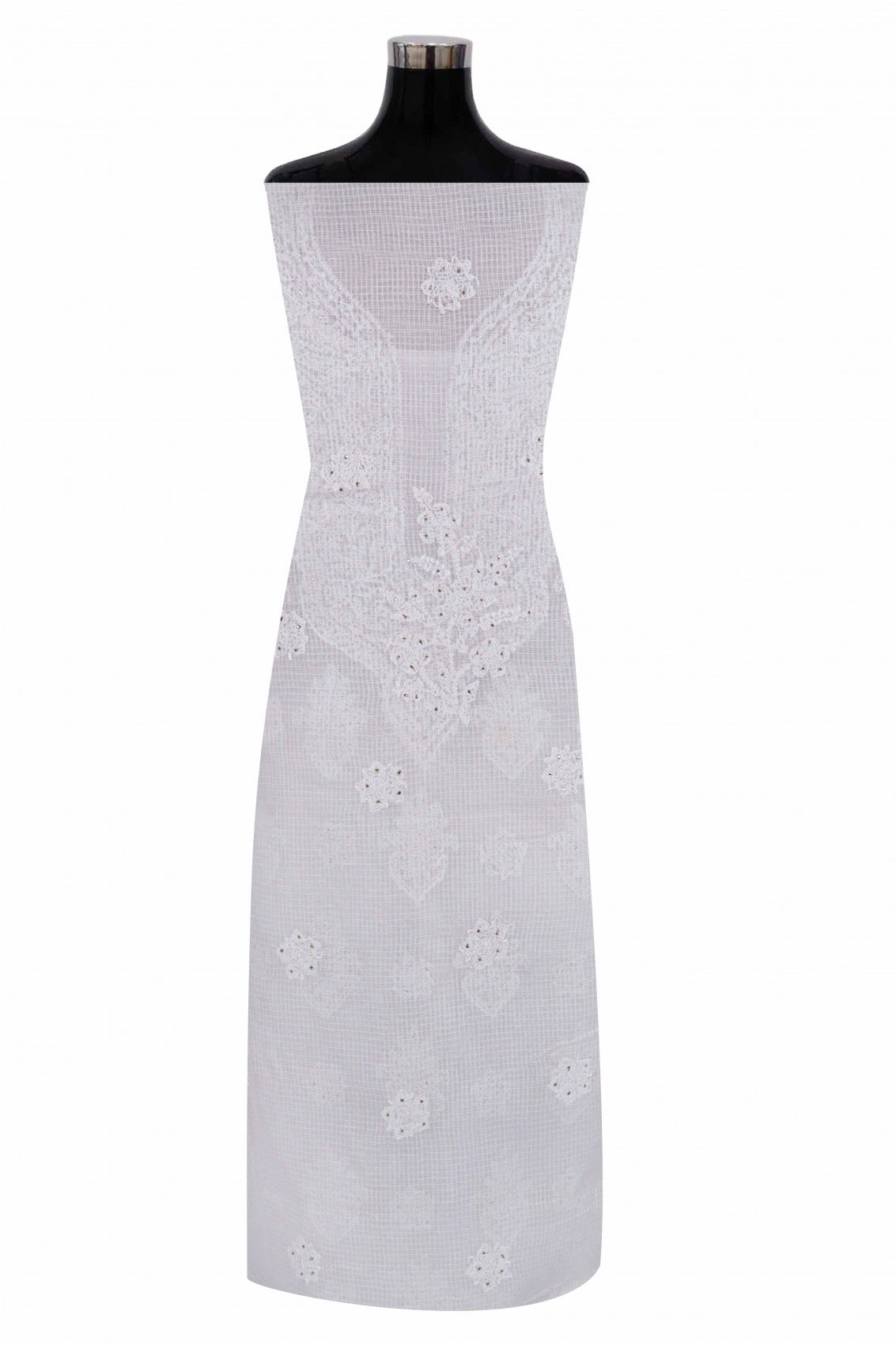 Ada Hand Embroidered White Kota Lucknowi Chikan Unstitched Kurta Piece With Muqaish Work A619162