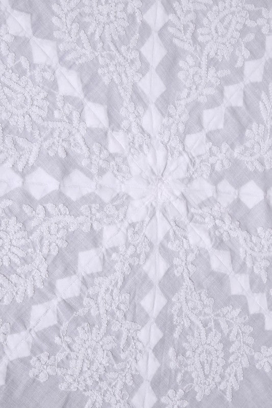 Ada Hand Embroidered White Cotton Lucknowi Chikankari Table Cover A320017