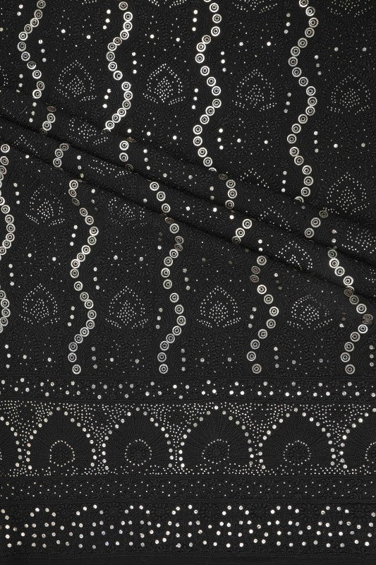 Ada Hand Embroidered Black Pure Georgette Chikan Unstitched Kurta Dupatta Set With Muqaish Work- A303052