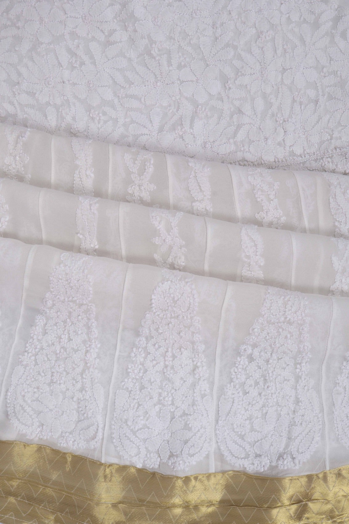 Ada Hand Embroidered White Georgette Lucknowi Chikankari Semi-Stitched Anarkali Kurta Piece A480095