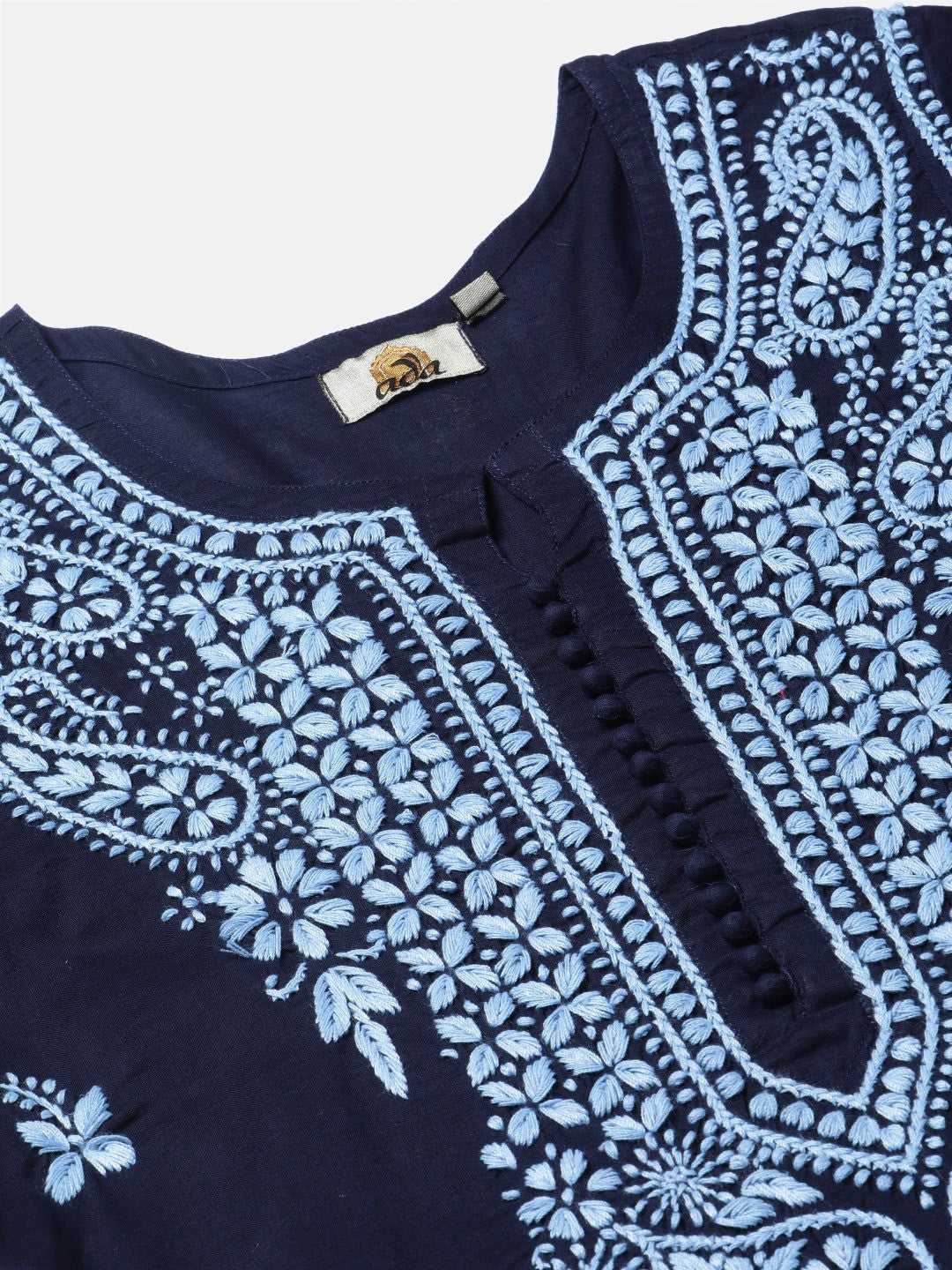Ada Hand Embroidered Navy Blue Cotton Lucknowi Chikankari Kurta A411146