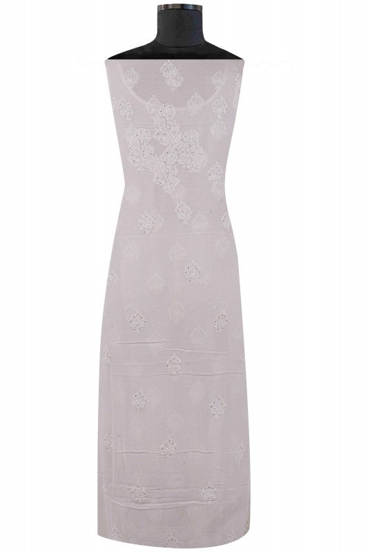 Ada Hand Embroidered White Georgette Lucknowi Chikan Unstitched Kurta Piece With Muqaish Work A576834