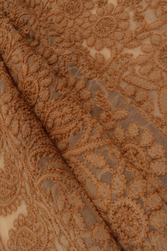 Ada Hand Embroidered Dark Fawn Georgette Lucknowi Chikan Unstitched Suit Piece A608172