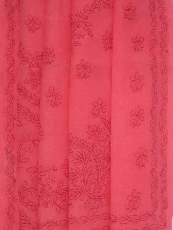 Ada Hand Embroidered Carrot Pink Cotton Lucknowi Chikankari Saree With Blouse A578187