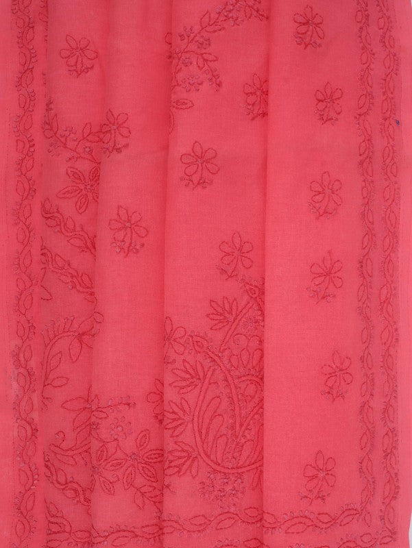 Ada Hand Embroidered Carrot Pink Cotton Lucknowi Chikankari Saree With Blouse A578187