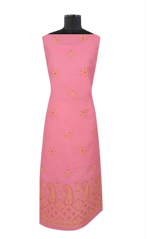 Ada Hand Embroidered Coral Pink Cotton Lucknowi Chikan Unstitched Suit Piece A609845