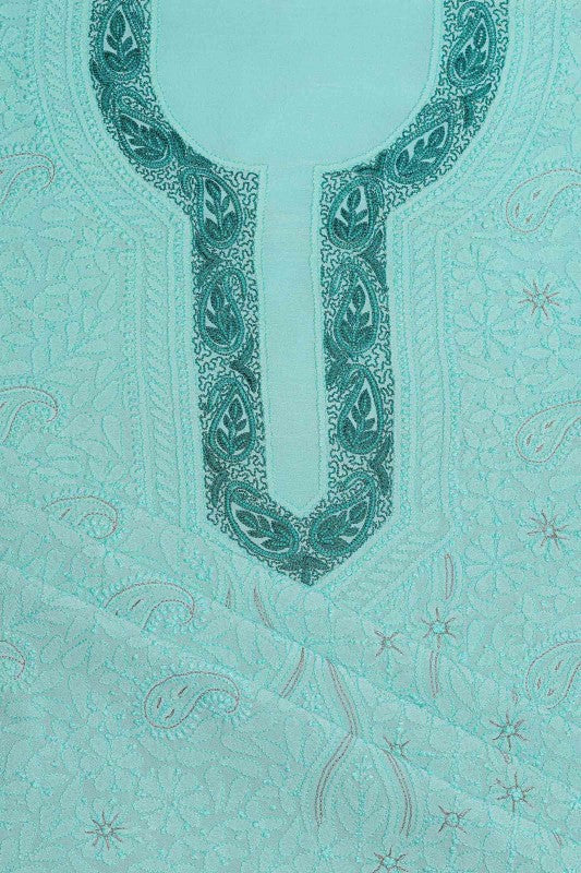 Ada Hand Embroidered Sea Green Georgette Lucknowi Chikan Unstitched Kurta Piece A501429