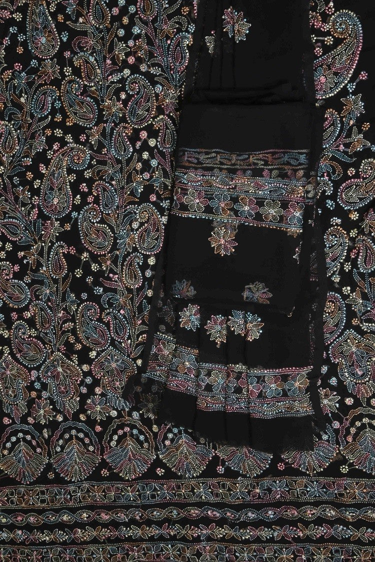 Ada Hand Embroidered Black Georgette Lucknowi Chikan Unstitched Suit Piece A211196