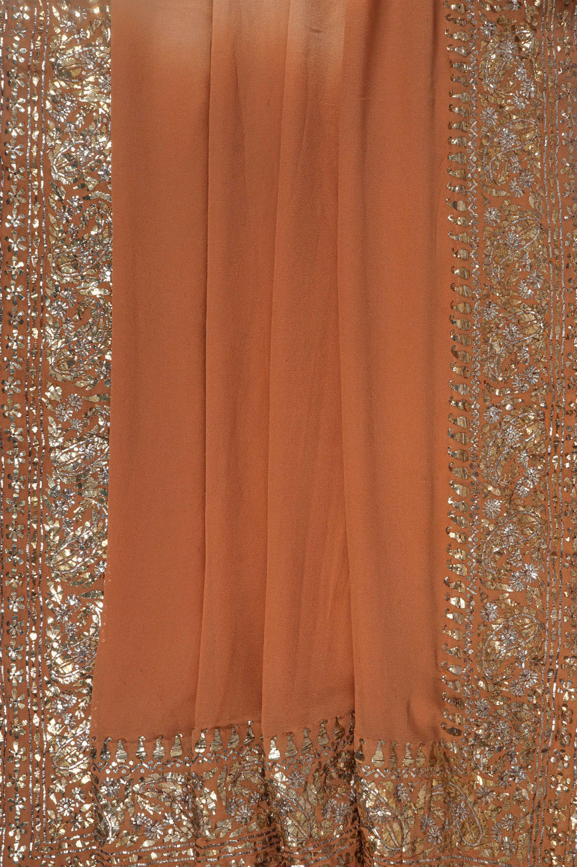 Ada Hand Embroidered Peach And Brown Ombre Shade Georgette Lucknowi Chikankari Saree/Blouse With Muqaish Work A601175
