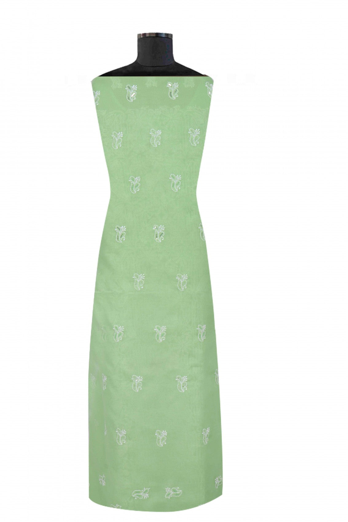 Ada Hand Embroidered Green Cotton Lucknowi Chikankari Unstitched Suit Piece With Pearl Work A620498