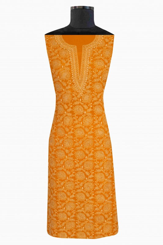 Ada Hand Embroidered Turmeric Yellow Pure Georgette Lucknowi Chikan Unstitched Kurta Piece With Muqaish Work-A456855
