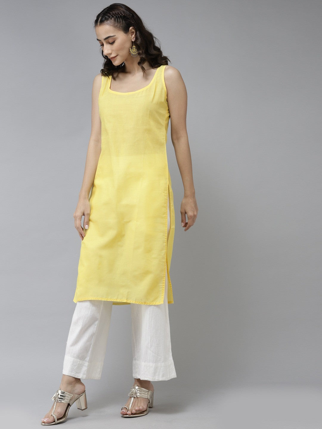 Ada Hand Embroidered Yellow Organza Lucknowi Chikankari Straight Kurta With Slip A411239