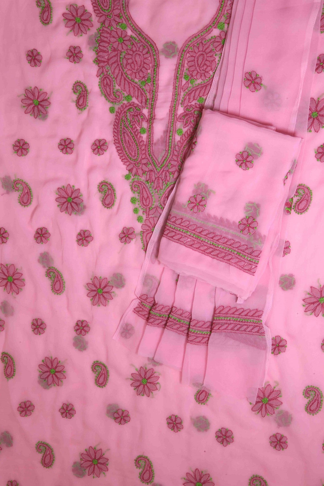 Ada Hand Embroidered Pink Georgette Lucknowi Chikankari Unstitched Suit Piece A211195
