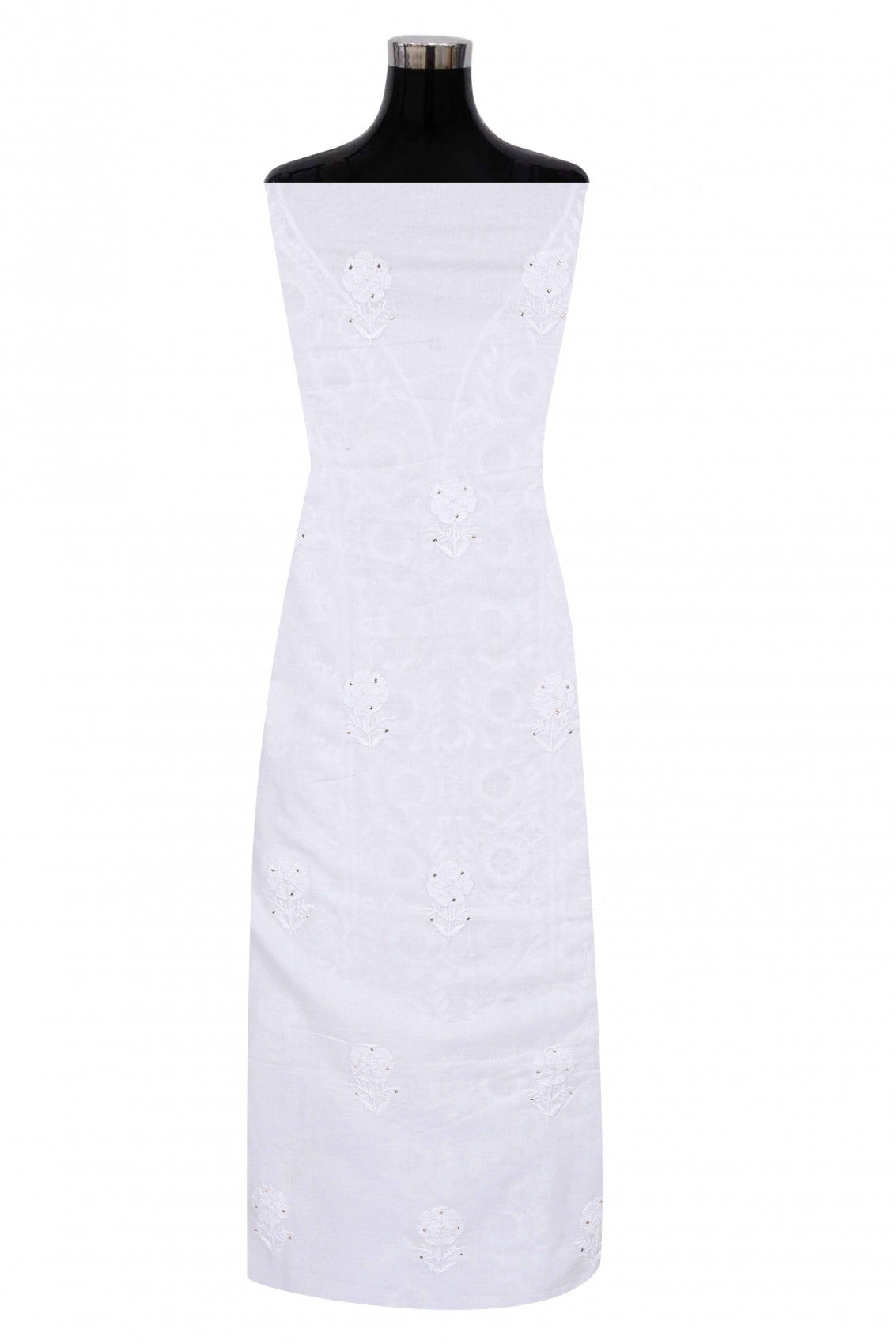 Ada Hand Embroidered White Cotton Lucknowi Chikankari Unstitched Suit Piece With Muqaish Work 01A260001