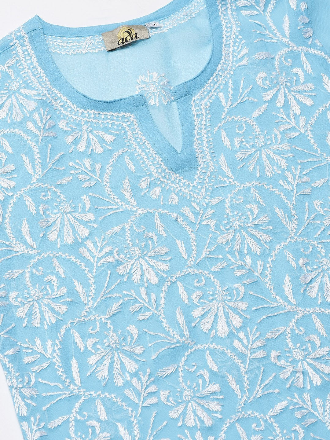 Ada Hand Embroidered Blue Faux Georgette Lucknowi Chikankari Kurta Palazzo Set With Slip A100398