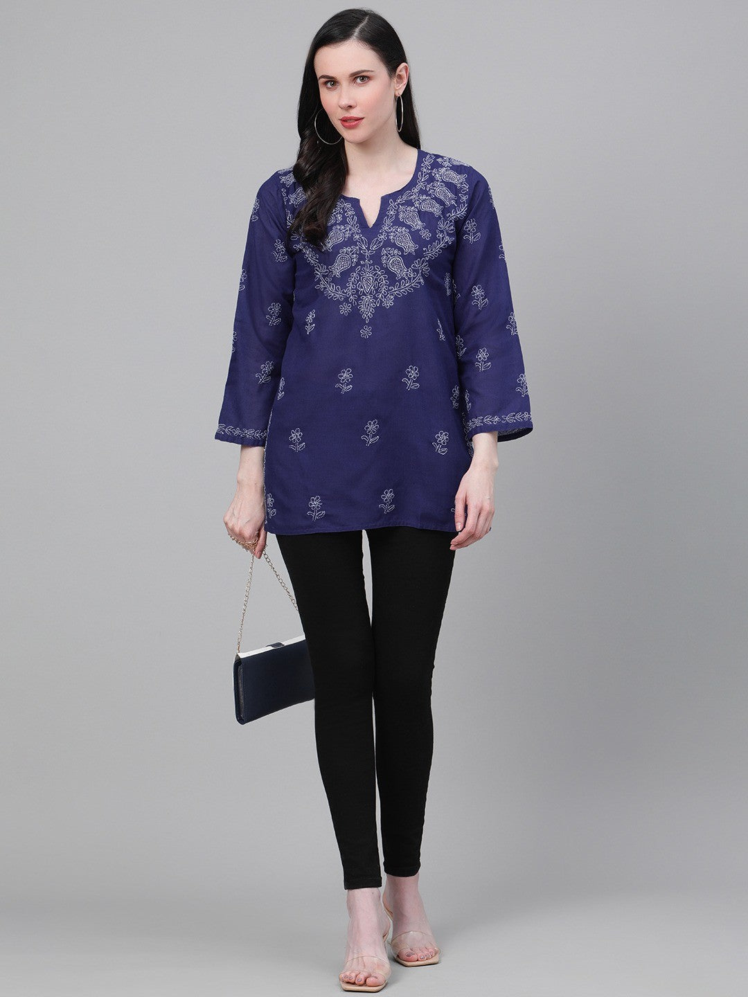 Ada Hand Embroidered Royal Blue Cotton Lucknowi Chikankari Kurti A534792