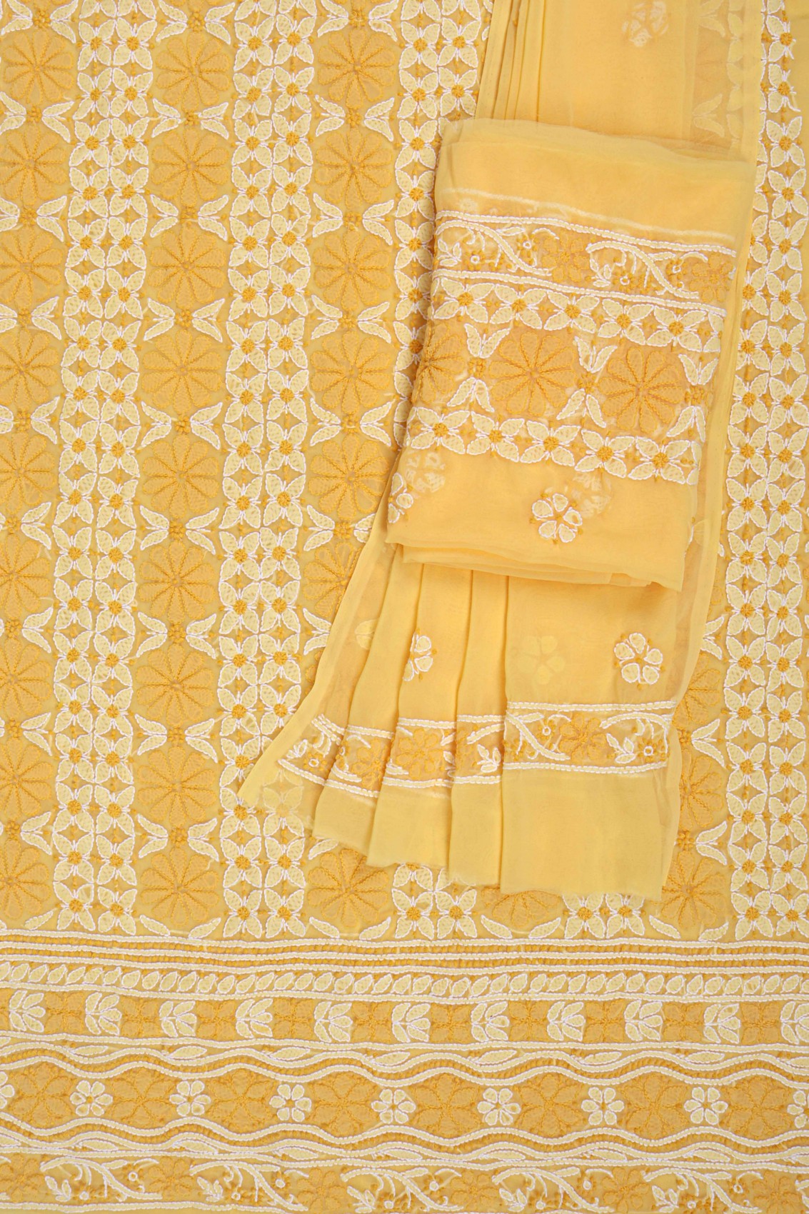 Ada Hand Embroidered Yellow Georgette Lucknowi Chikankari Unstitched Suit Piece 01A151216