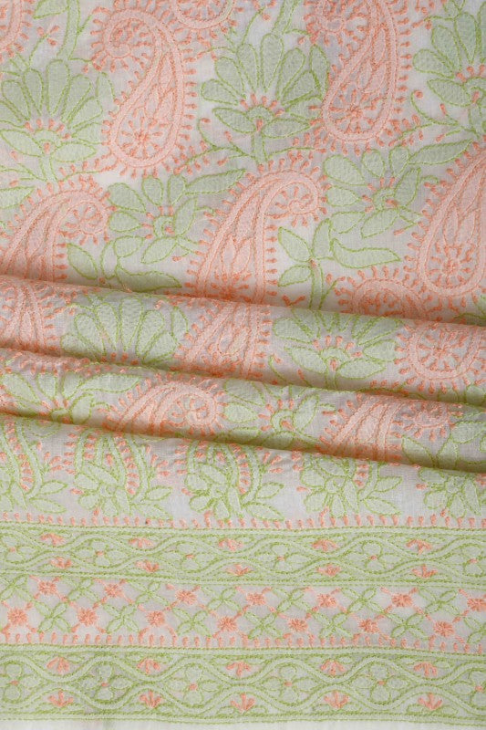 Ada Hand Embroidered Cream Cotton Lucknowi Chikan Unstitched Suit Piece-A100304