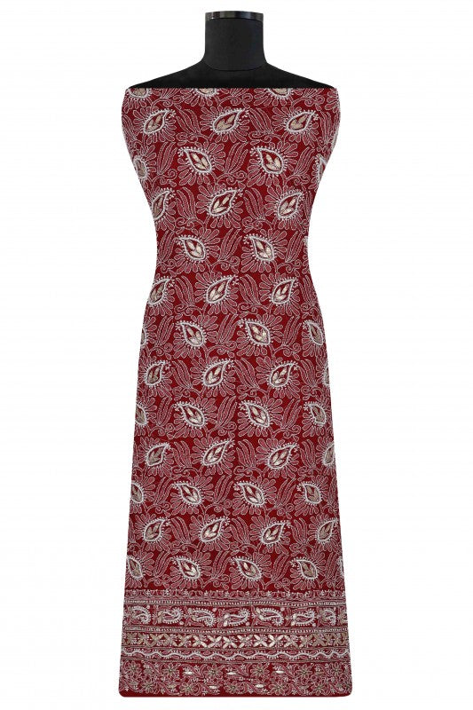 Ada Hand Embroidered Maroon Georgette Lucknowi Chikan Unstitched Kurta Piece with Gota patti Work A175139