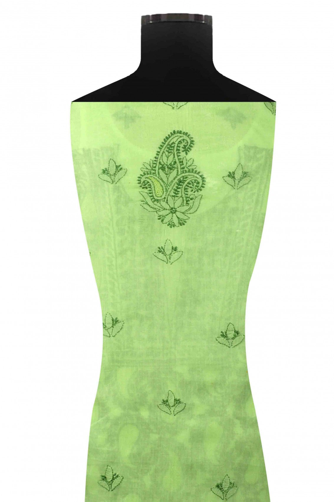 Ada Hand Embroidered Green Cotton Lucknowi Chikankari Unstitched Suit Piece 01A137022