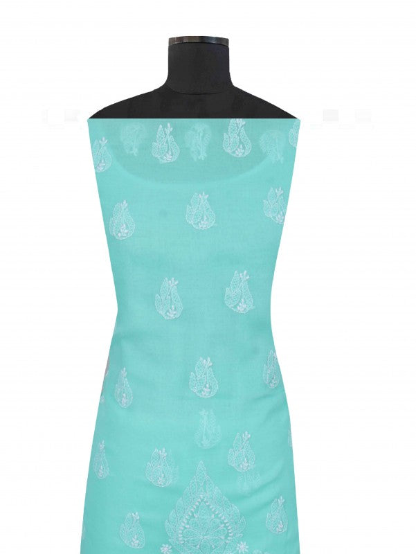 Ada Hand Embroidered Sea Green Cotton Lucknowi Chikankari Unstitched Suit Piece 01A202421