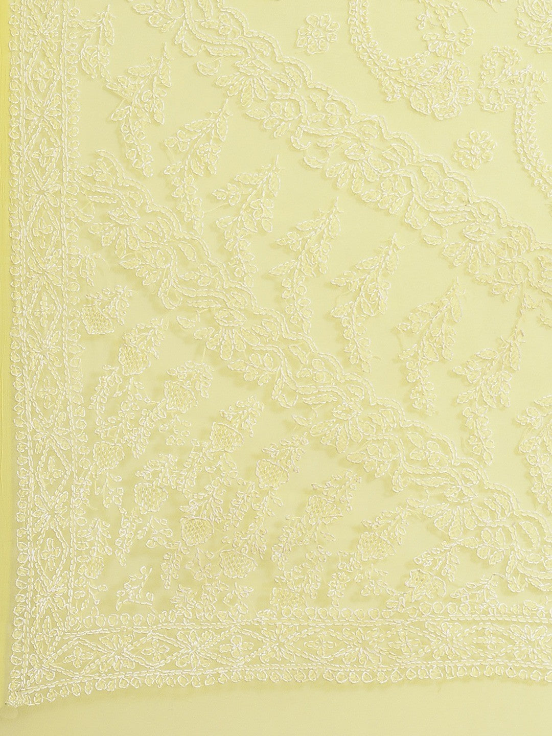 Ada Hand Embroidered Yellow Georgette Lucknow Chikan Saree With Blouse-A311246