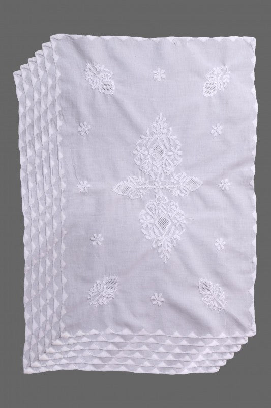 Ada Hand Embroidered White Cotton Lucknowi Chikankari Dining Table Runner Set A171612