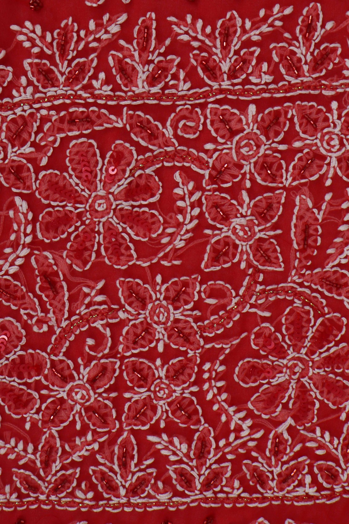 Ada Hand Embroidered Red Georgette Lucknowi Chikankari Saree/Blouse With Cutdana Work 01A204577
