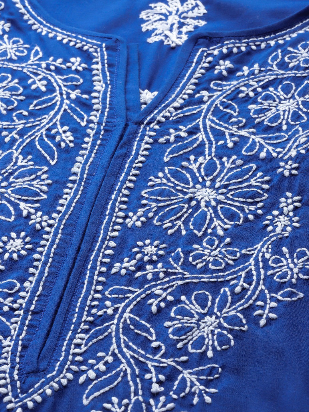 Ada Hand Embroidered Royal Blue Cotton Lucknowi Chikan straight Kurta A411190