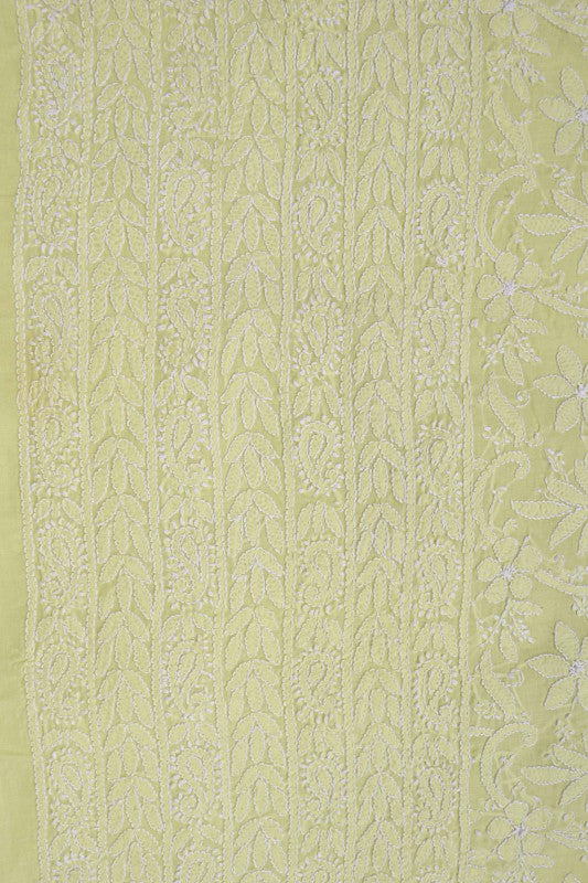 Ada Hand Embroidered Lemon Cotton Lucknowi Chikan Unstitched Suit Piece A620501