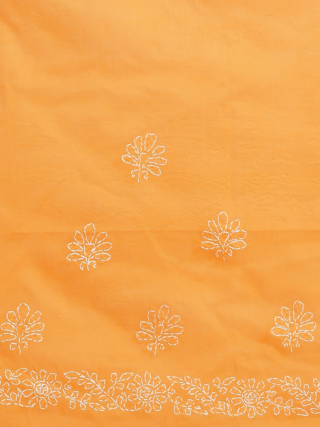 Ada Hand Embroidered Mustard Cotton Lucknow Chikan Saree With Blouse A311128