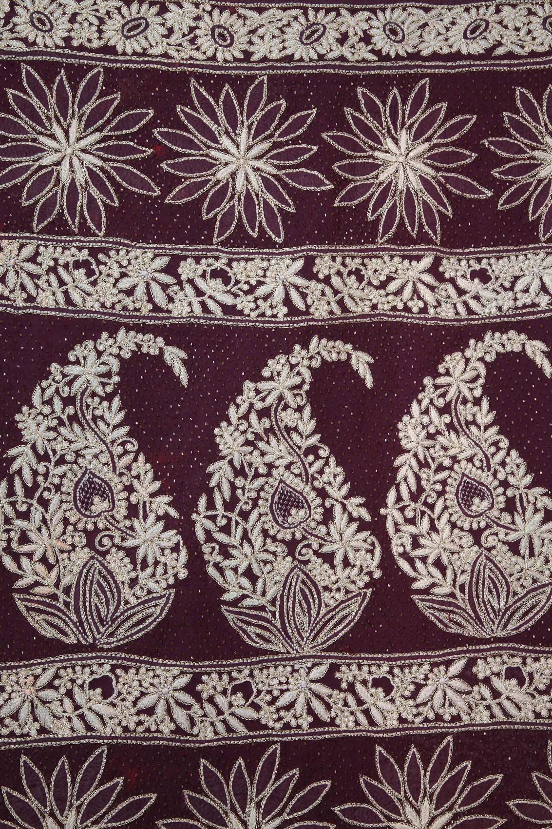 Ada Hand Embroidered Cream & Wine Ombre shade Pure Georgette Lucknowi Chikankari Saree/Blouse With Zari Work A59038