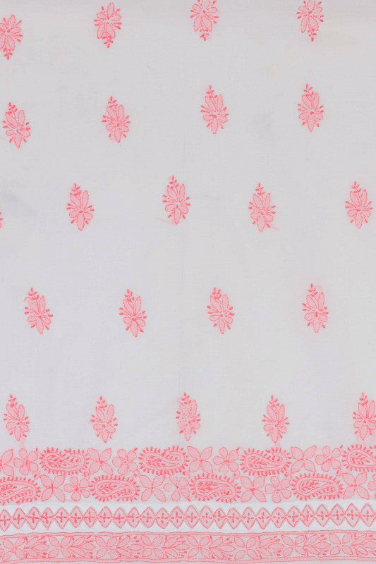 Ada Hand Embroidered White Cotton Lucknowi Chikan Unstitched Suit Piece A621425