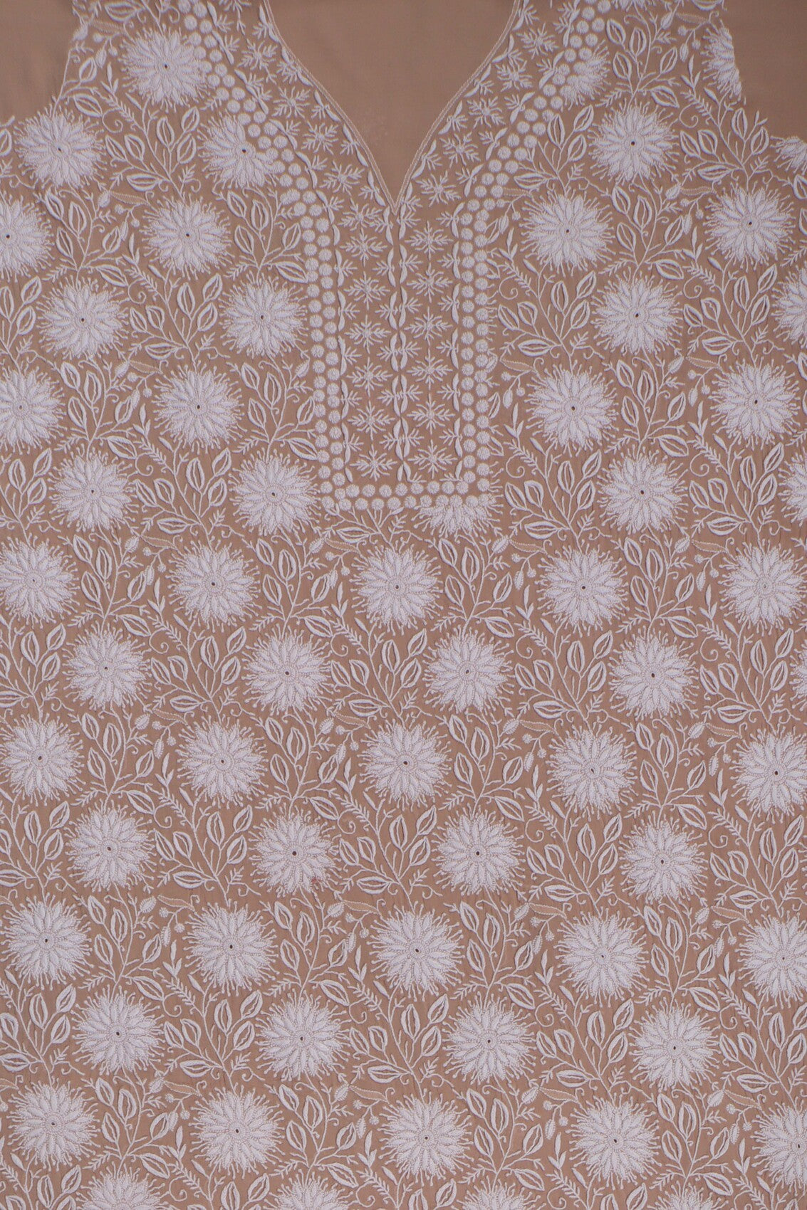 Ada Hand Embroidered Fawn Pure Georgette Lucknowi Chikankari Unstitched Kurta Dupatta Set A198254