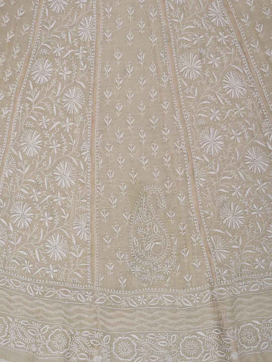 Ada Hand Embroidered Natural Fawn Tissue Lucknowi Chikankari Semi-Stitched Anarkali Kurta Dupatta Set With Zari Work 01A205793