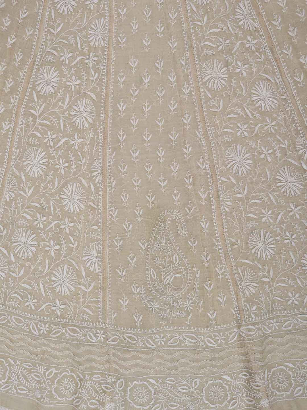 Ada Hand Embroidered Natural Fawn Tissue Lucknowi Chikankari Semi-Stitched Anarkali Kurta Dupatta Set With Zari Work 01A205793