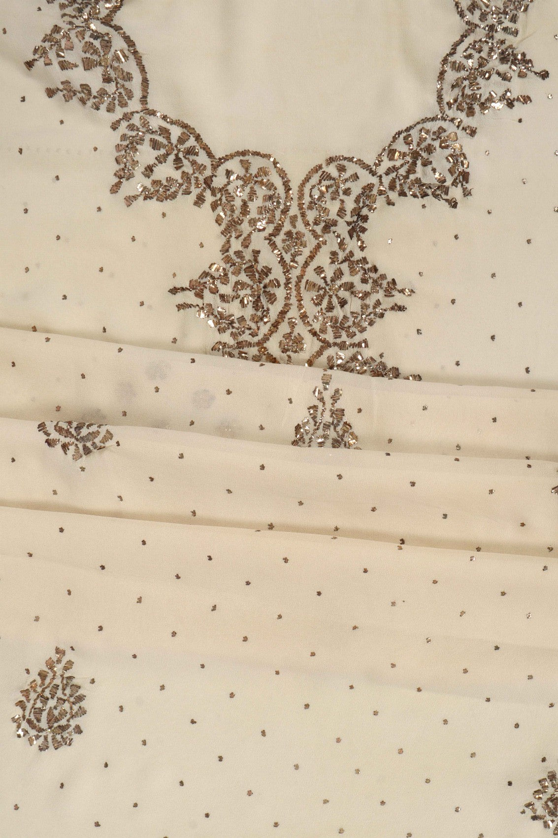 Ada Hand Embroidered Off White Georgette Lucknowi Chikankari Unstitched Kurta Piece With Muqaish Work A514890