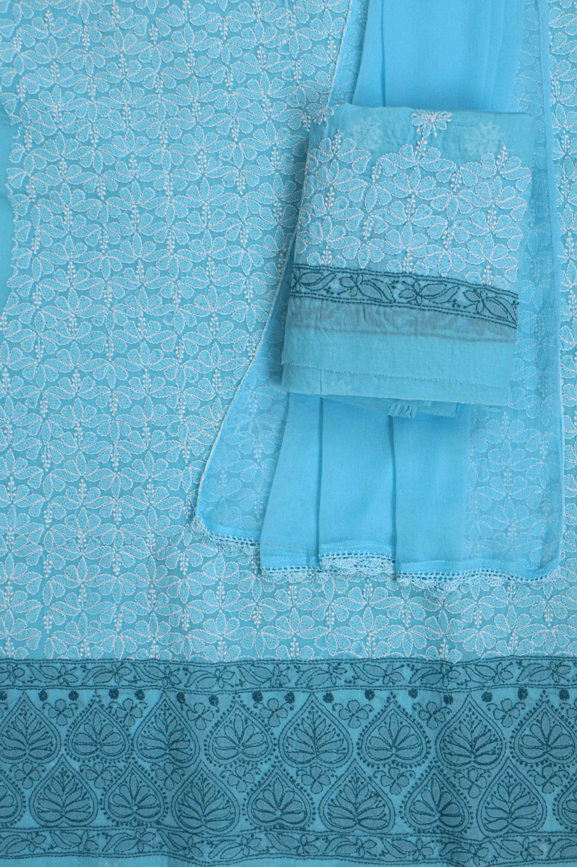 Ada Hand Embroidered Sky Blue Cotton Lucknowi Chikankari Unstitched Suit Piece 01A189033