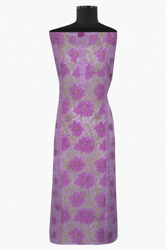 Ada Hand Embroidered Mauve Organza Lucknowi Chikan Unstitched Kurta Dupatta Set A587994